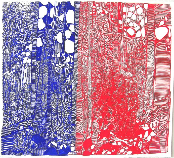 Red Blue Birch Curtain