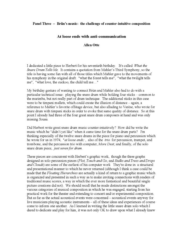  Symposium: The Graphics, Music And Writings Of Herbert Brün