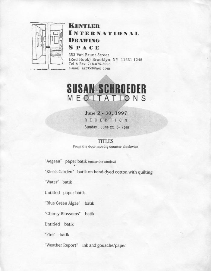 Susan Schroeder, Meditations